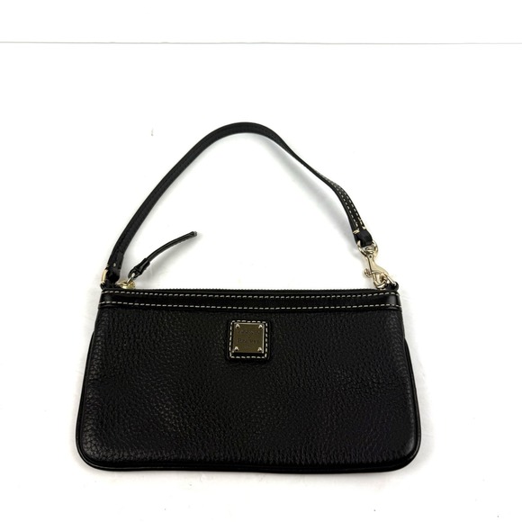 Dooney & Bourke Handbags - Dooney & Bourke Wristlet Black Pebbled Leather Clutch Preppy Red Interior NEW